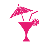 Icon Drinkglas mit halber Limette, Strohalm und kleinen Sonnenschirm als Deko.